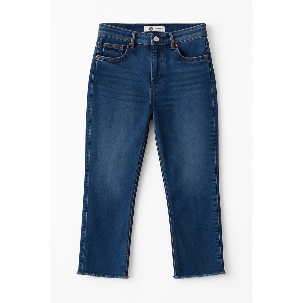 ZARA Women's Blue Cropped Jeans Raw Hem EUR 40 US 8 Straight Leg Casual